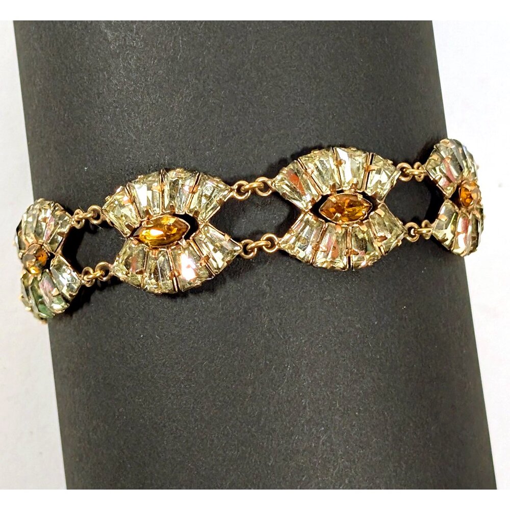 Vintage Star Art Yellow and Amber Rhinestone Bracelet Gold Filled